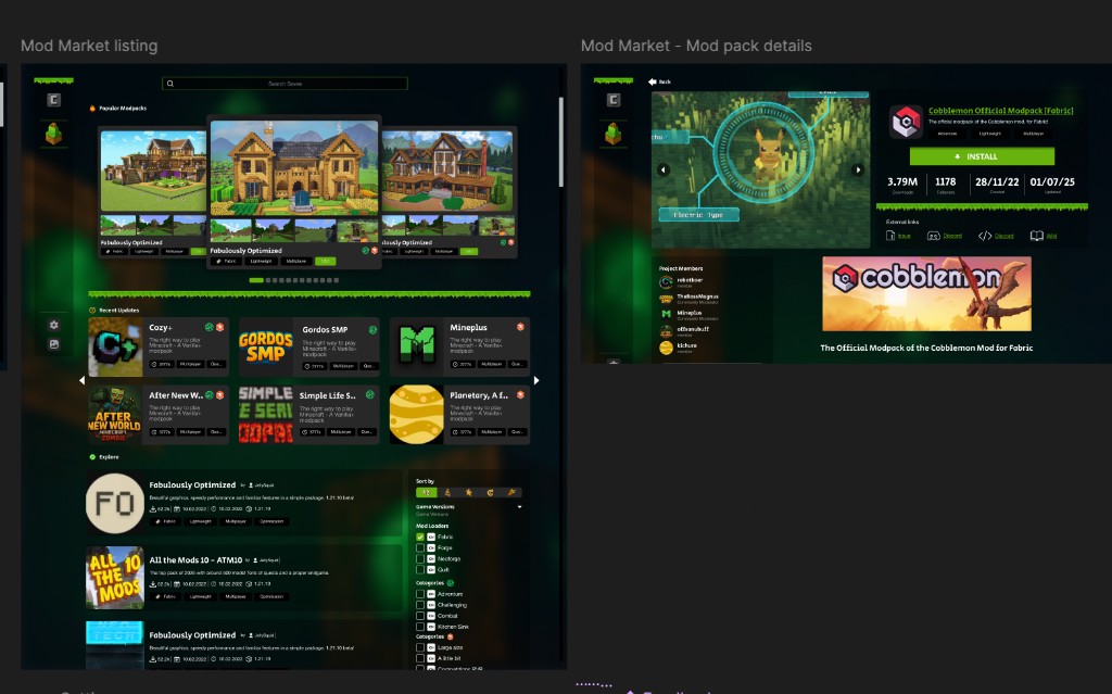 Installing mods through the Mod Market in Cubion Launcher.