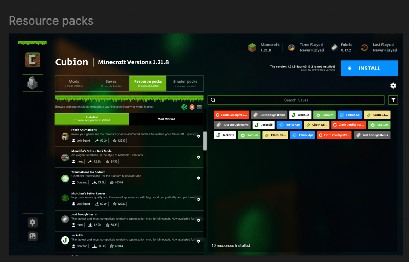 Choosing Minecraft version in Cubion Launcher.